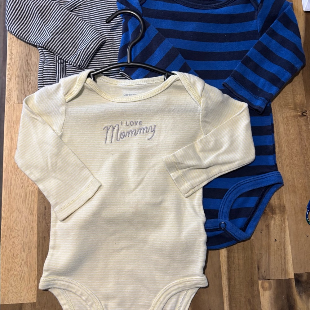 Carter's Cream and Blue Striped Bodysuits